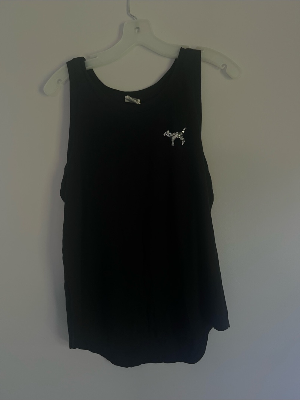 Victoria’s Secret PINK Women's Black Sleeveless Tank Top with Silver Dog Accent